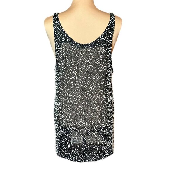 NWT Pearl Beaded Tank Top Sz. M Black Sheer Tunic Long Event Evening 90s - Picture 4 of 11